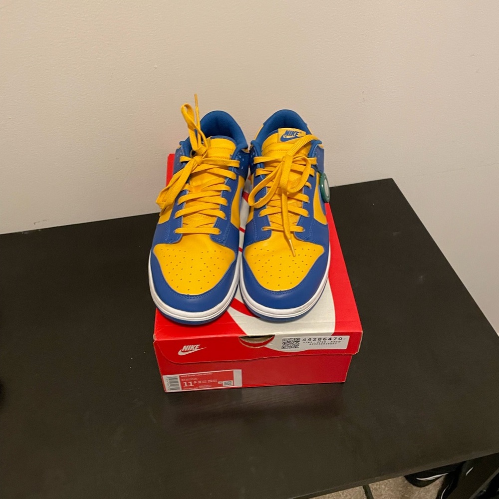 Nike Blue and Yellow Dunks Athletic Shoes Dynamic Design